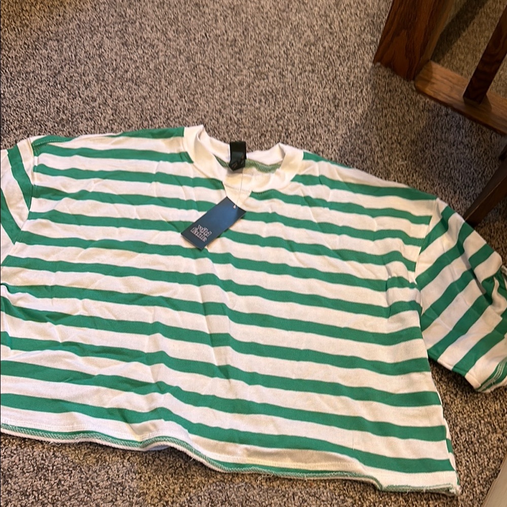 Green and White Striped shirt
